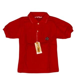 Vintage 60s 70s Springfoot Boys Red Polo Shirt Size 6 Horseshoe Logo NOS Cotton